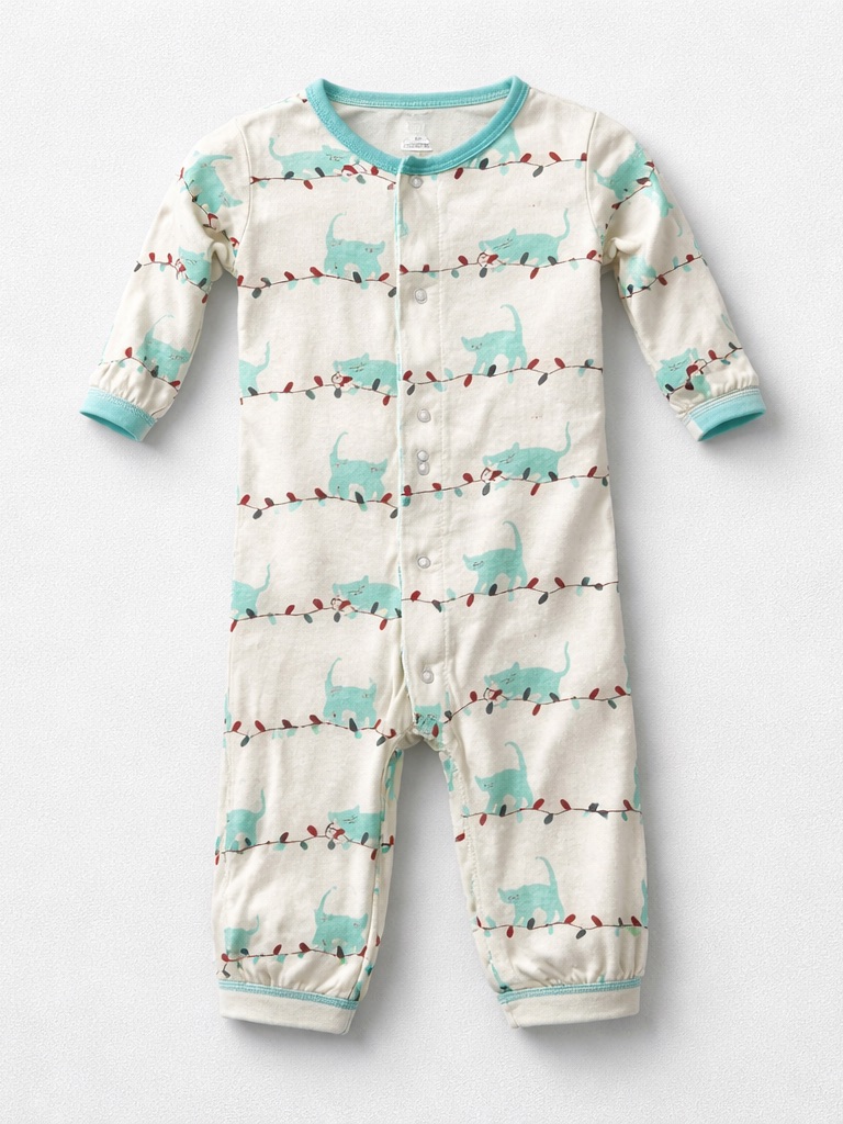 Kickee Pants Print Bamboo One Piece Natural Tangled Kittens Print Euc 0-3 M